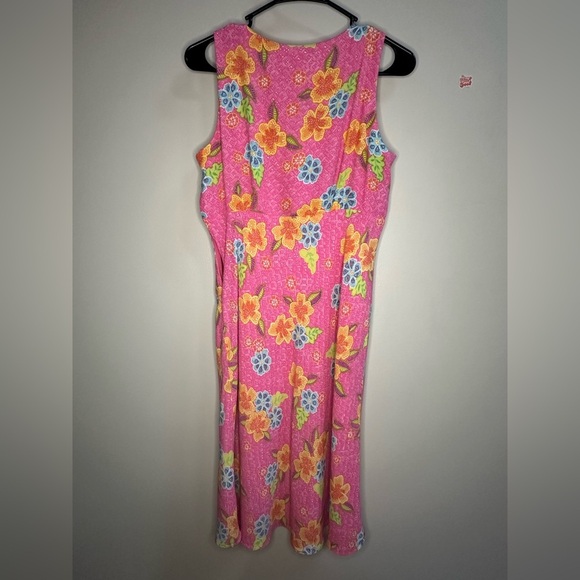Vintage Y2K Sigrid Olsen Sport Pink Floral Sleeveless Midi Dress Women 8 Easter - Picture 8 of 10
